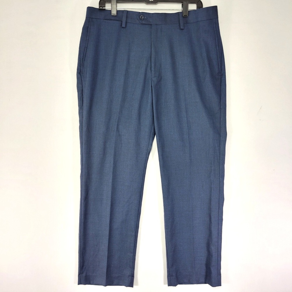 Louis Raphael Men's Dress Pants Trousers Flat Front Navy Poly Blend 36x29 Modern
